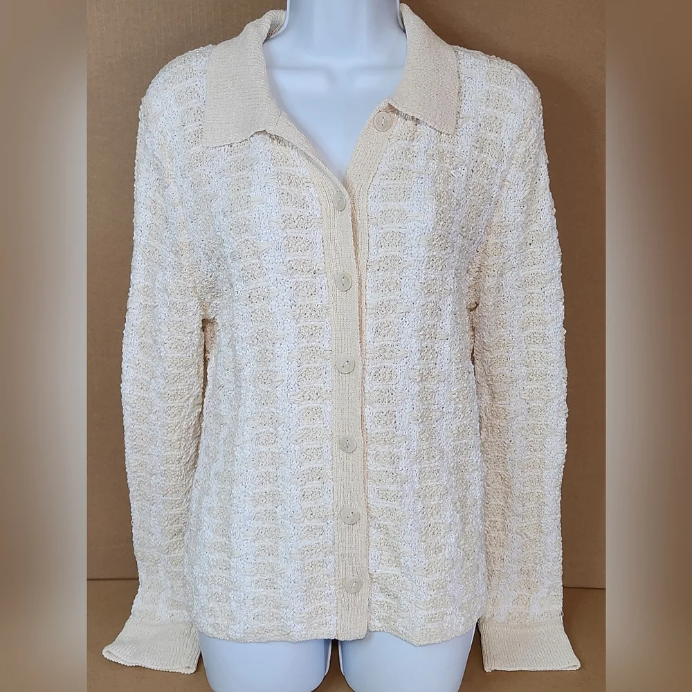 Vince Women's Geometric Cardigan Off White Sweater. Size Women’s Large - Picture 2 of 9
